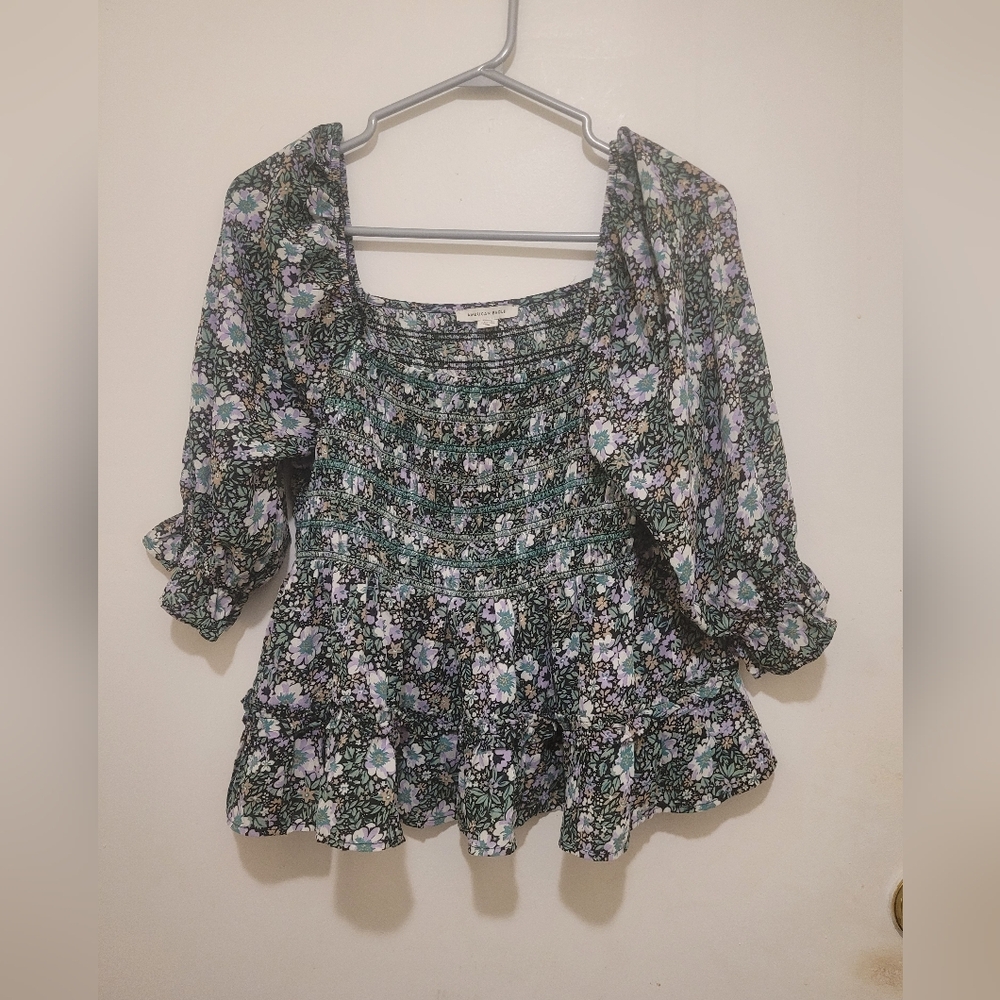 American Eagle Floral Smocked Peplum Top – Size Medium